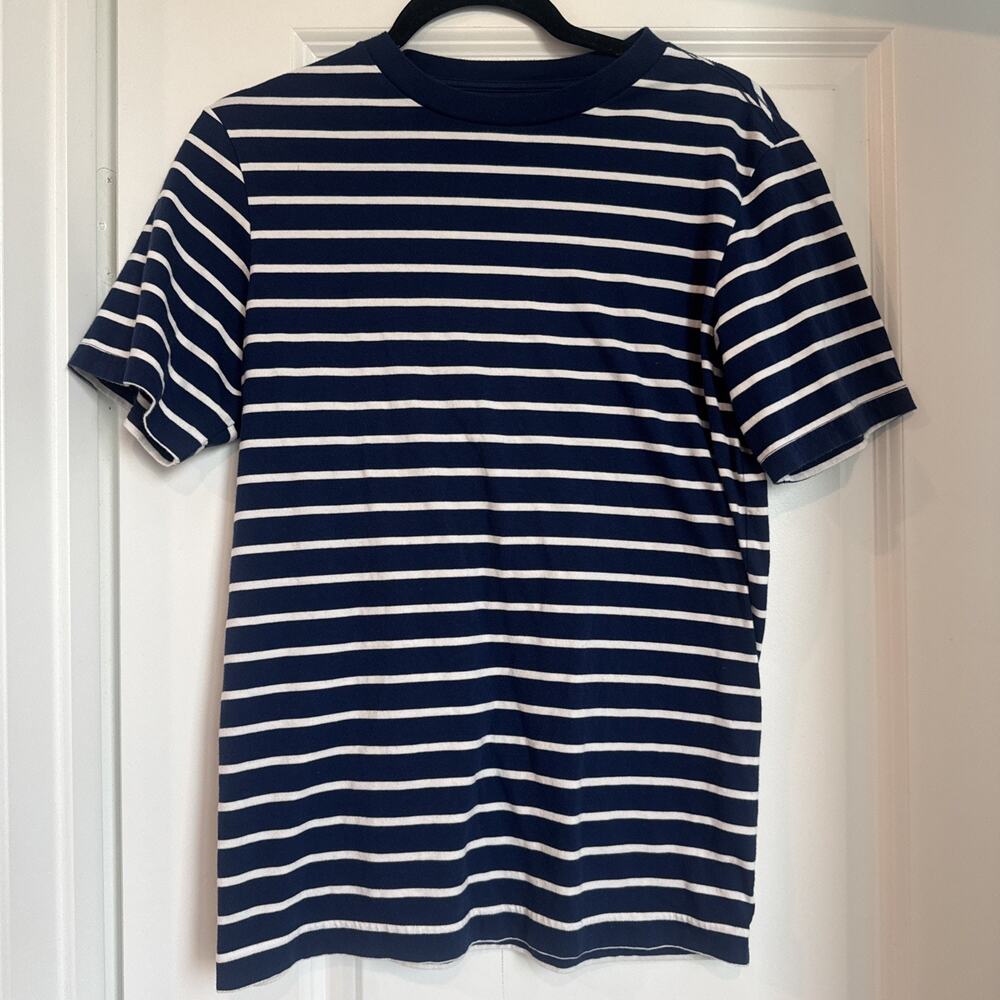 AYR Stripe Short Sleeve Pima Cotton Navy Blue White Stripped Tee T-shirt Size XS